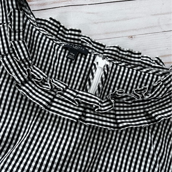 EUC Talbots Preppy Gingham Pleat Collar Shift Dress Black White size 14 Petite - Picture 12 of 14